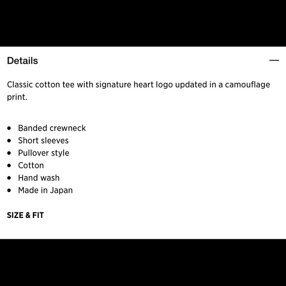 SOLD Comme Des Garçons PLAY Two Heart Camo Tee - Picture 7 of 7